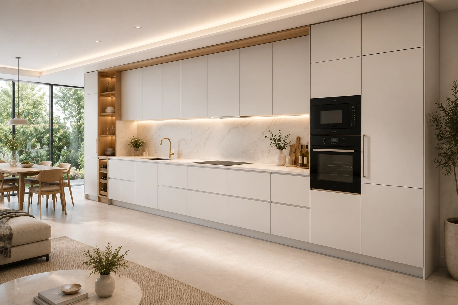 Modern White Straight Kitchen