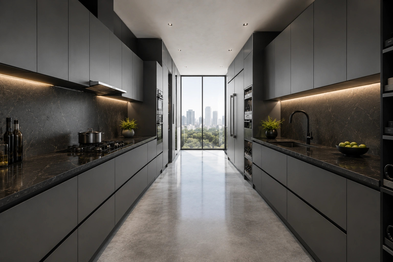 Matte Grey Parallel Kitchen